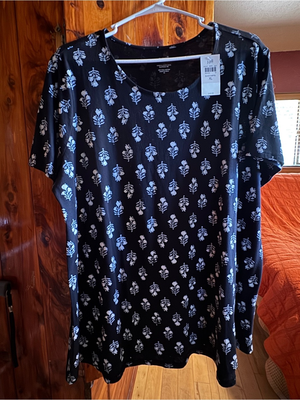 J. Jill Black Short-Sleeve Tee with White Floral Motif